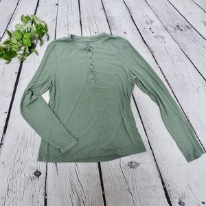 SHEIN Women's Top Long Sleeve Henley Ribbed Green Size XL